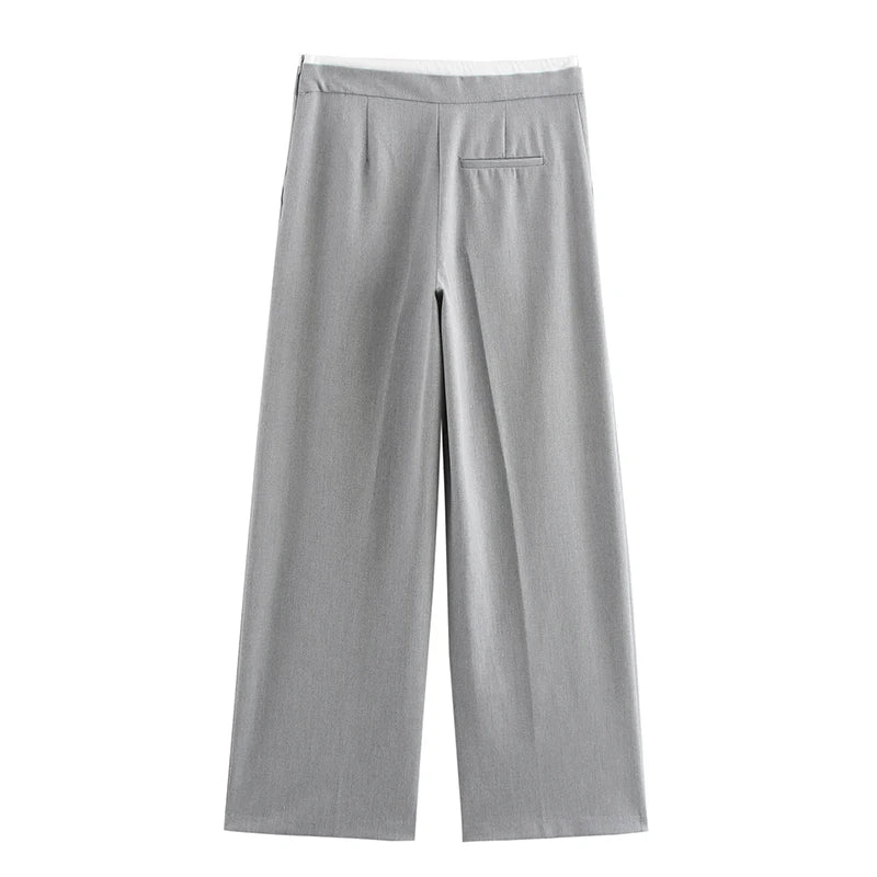Wide Leg Pants For Women Straight Autumn Coffee Tie Up Casual Trousers Women Gray Loose Pants Ladies Black Trousers Office