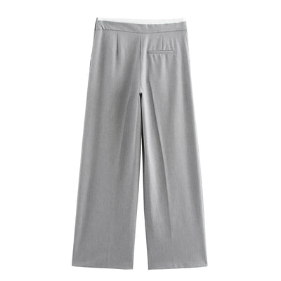 Wide Leg Pants For Women Straight Autumn Coffee Tie Up Casual Trousers Women Gray Loose Pants Ladies Black Trousers Office