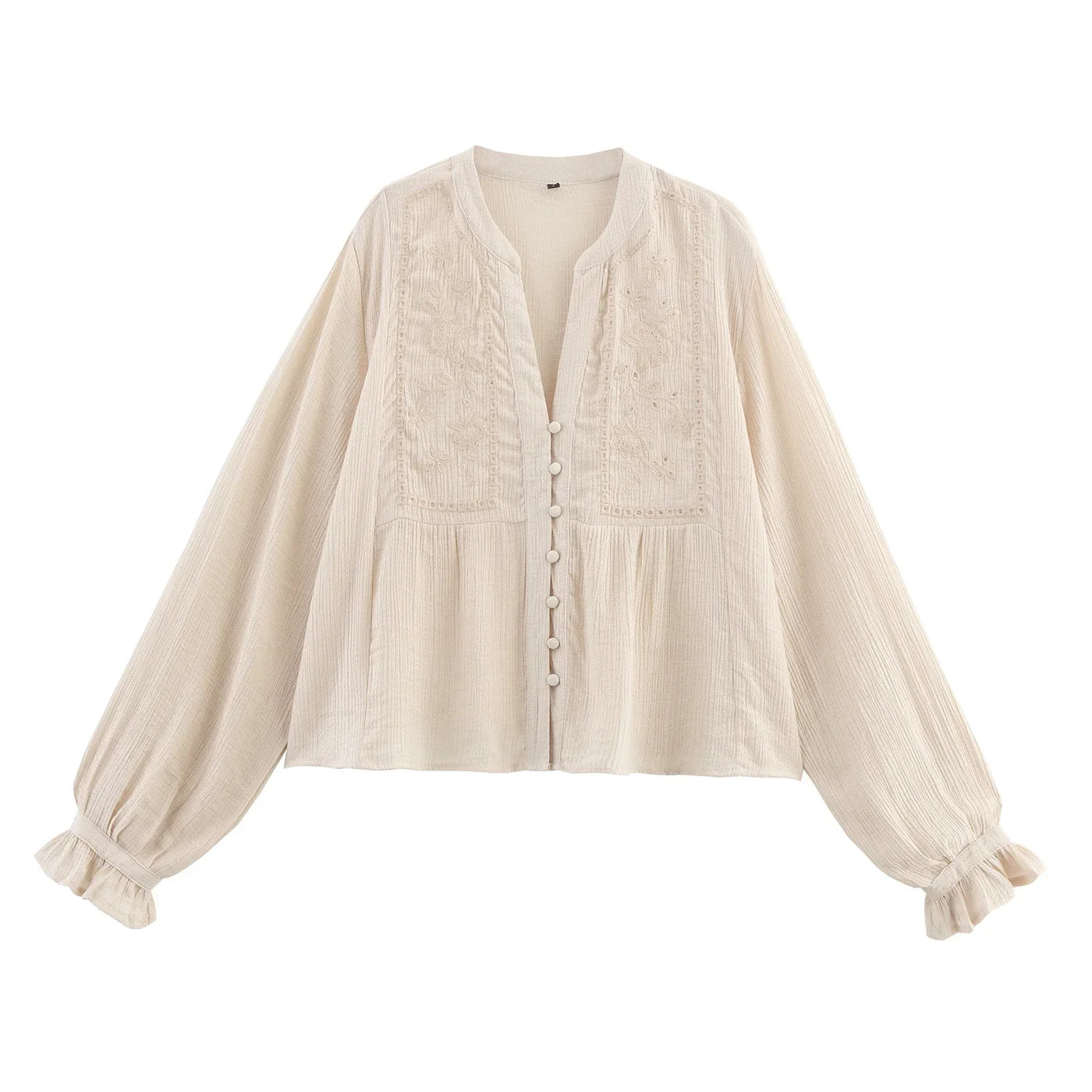 Women's clothing 2025 summer new product fashion European and American style hollow embroidery casual long-sleeved short shirt