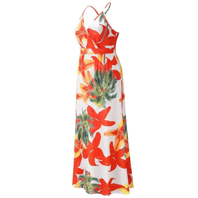 Floral Dress Women's Summer Dress Sexy Backless V-neck Suspender Long Dress