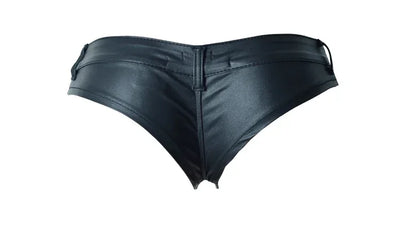 Womens Shorts Nightclub Sexy Low Waisted Elastic Denim PU Faux Leather Button Up Zippered Hot Pants for Women