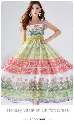 Women Maxi Chiffon Dress Summer Bohemian Rabbits Flower Porcelain Print Clothing Floor Length Flare Sleeve Long Vestidos