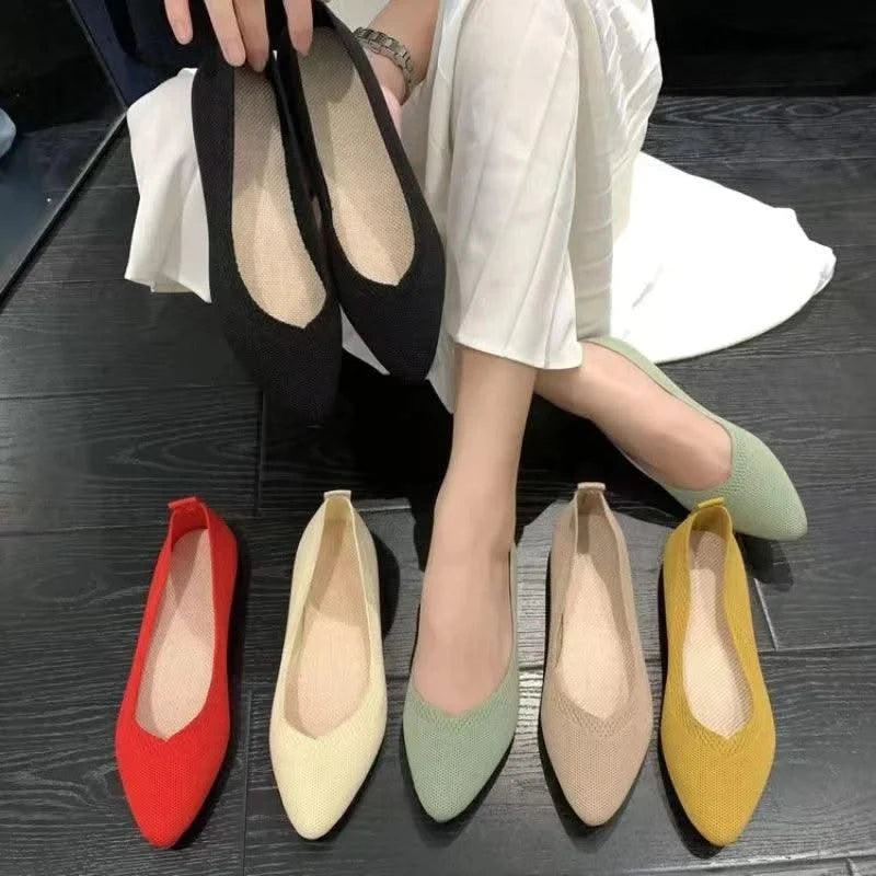 Women's Ballet Casual Shoes Slip-on Flats Knitting Ballerina Pointe Shoes