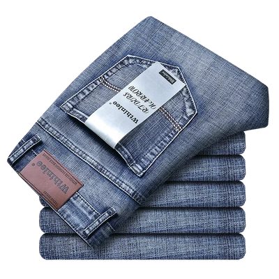New Business Men's Jeans Casual Straight Stretch Fashion Classic Blue Black Work Denim Trousers Male Brand Clothing Mens Jeans