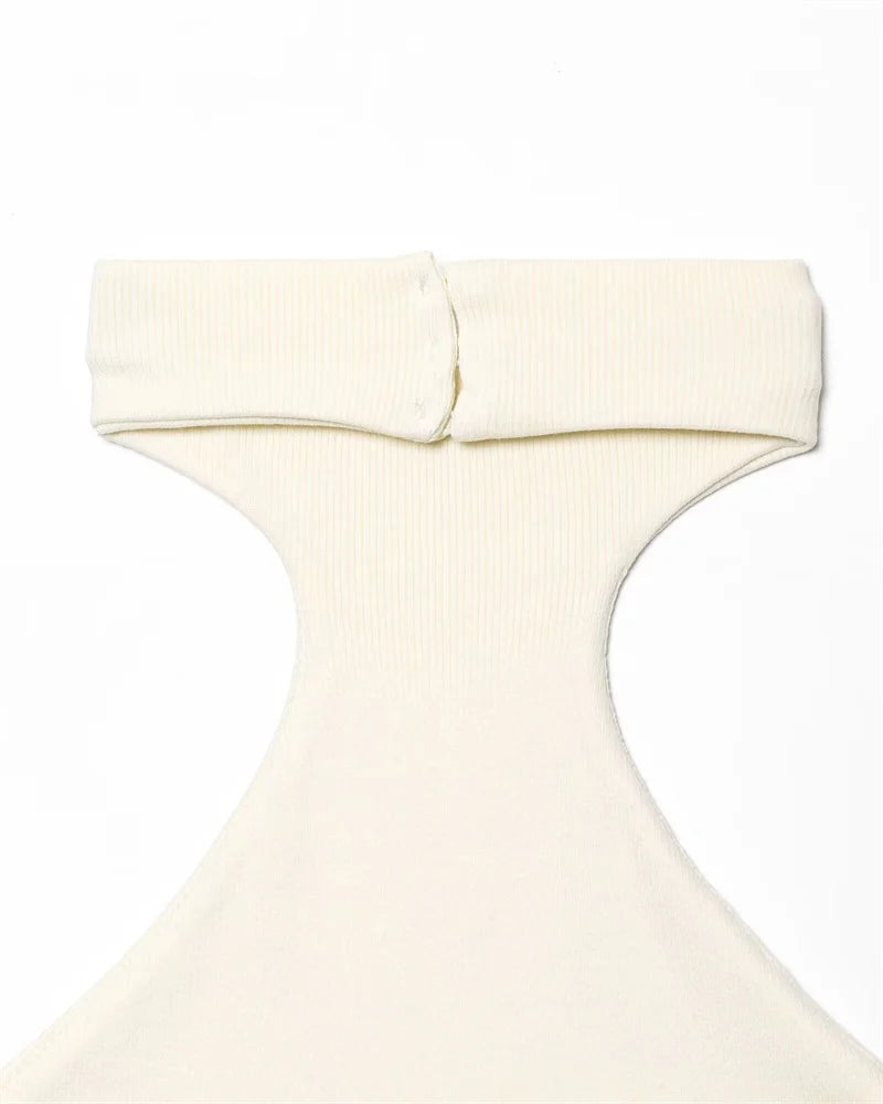 Women's Dress New Summer 2025 White Halterneck Panelled Dress Sexy off-the-shoulder design Elegant temperament Personality