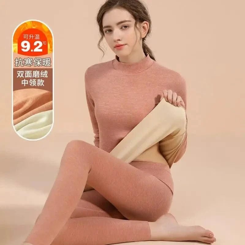 Thermal Underwear Sets for Women Mid-high Collar High Stretch Base Tops