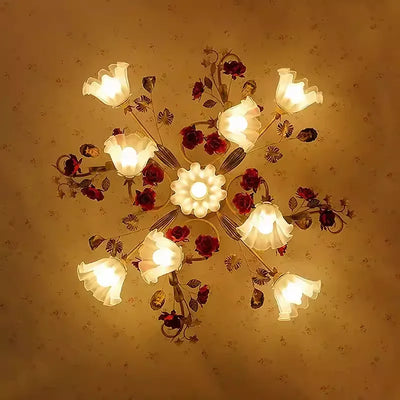 Home Decor Pastoral Retro LED Ceiling Lamp Warm Romantic Flower Chandeliers Fixtures for Living Room Bedroom Lighting Luminaire