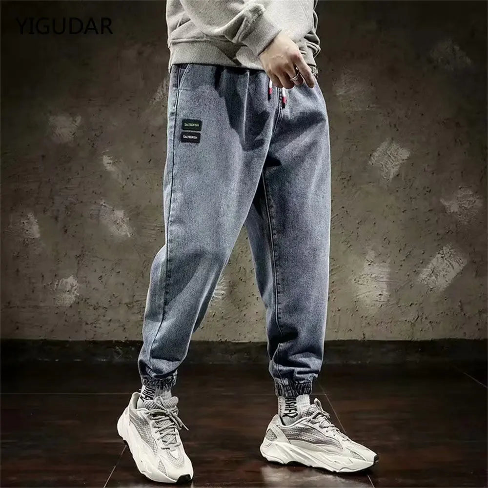 Spring Designer Fashion Men Jeans Retro Black Gray Vintage Casual Denim Harem Pants Ripped Jeans Men Wide Leg Taper Men Jeans