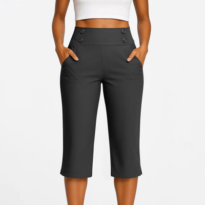 Women Elastic High Waist 3/4 Pant Casual Active Fit Wide Capris Leg Pants Trousers With Pockets Pants Woman брюки женские