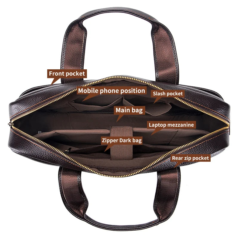 Hot selling men's bags, leather handbags, men's top layer cowhide briefcase, 14 inch computer file bag