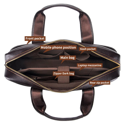 Hot selling men's bags, leather handbags, men's top layer cowhide briefcase, 14 inch computer file bag