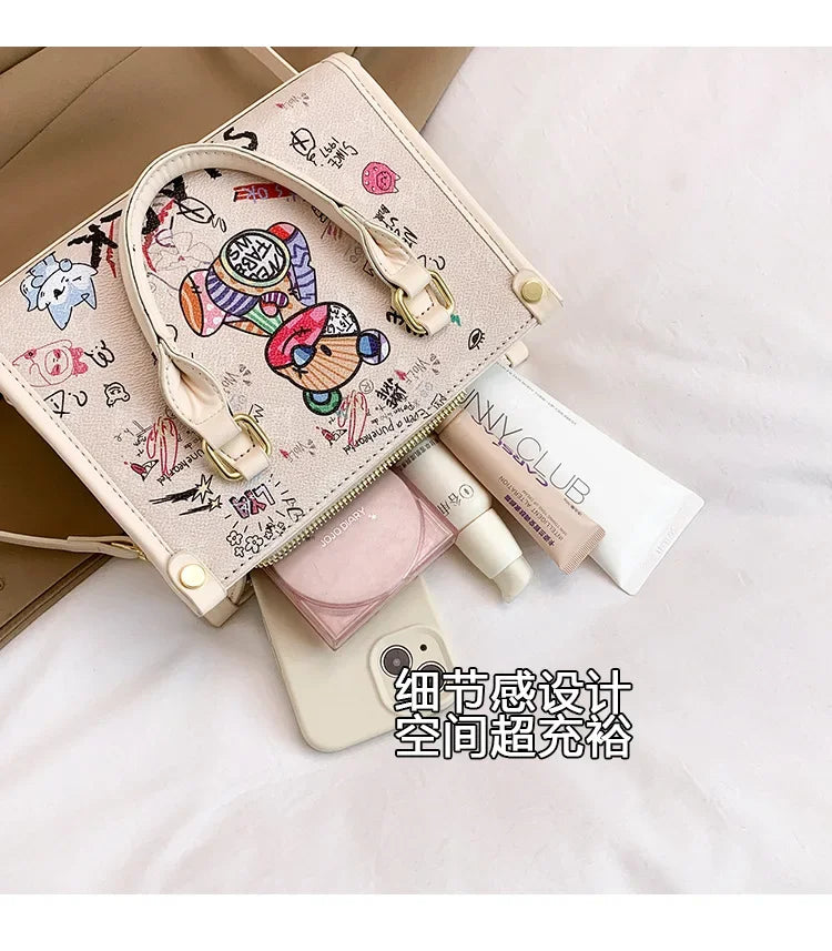 2025 Designer-Inspired Doodle Handbag - Women's Elegant Shoulder Tote, Spacious Summer Crossbody Purse with Top Handle