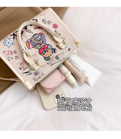 2025 Designer-Inspired Doodle Handbag - Women's Elegant Shoulder Tote, Spacious Summer Crossbody Purse with Top Handle