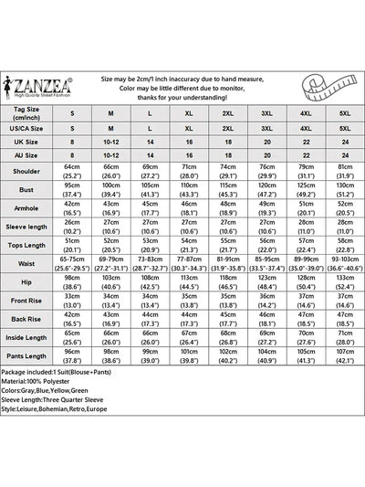 2PCS Fashion Women Tracksuits ZANZEA Spring Pant Sets 3/4 Sleeve Blouse Wide Leg Trousers Suit Casual Outfit Print Matching Set