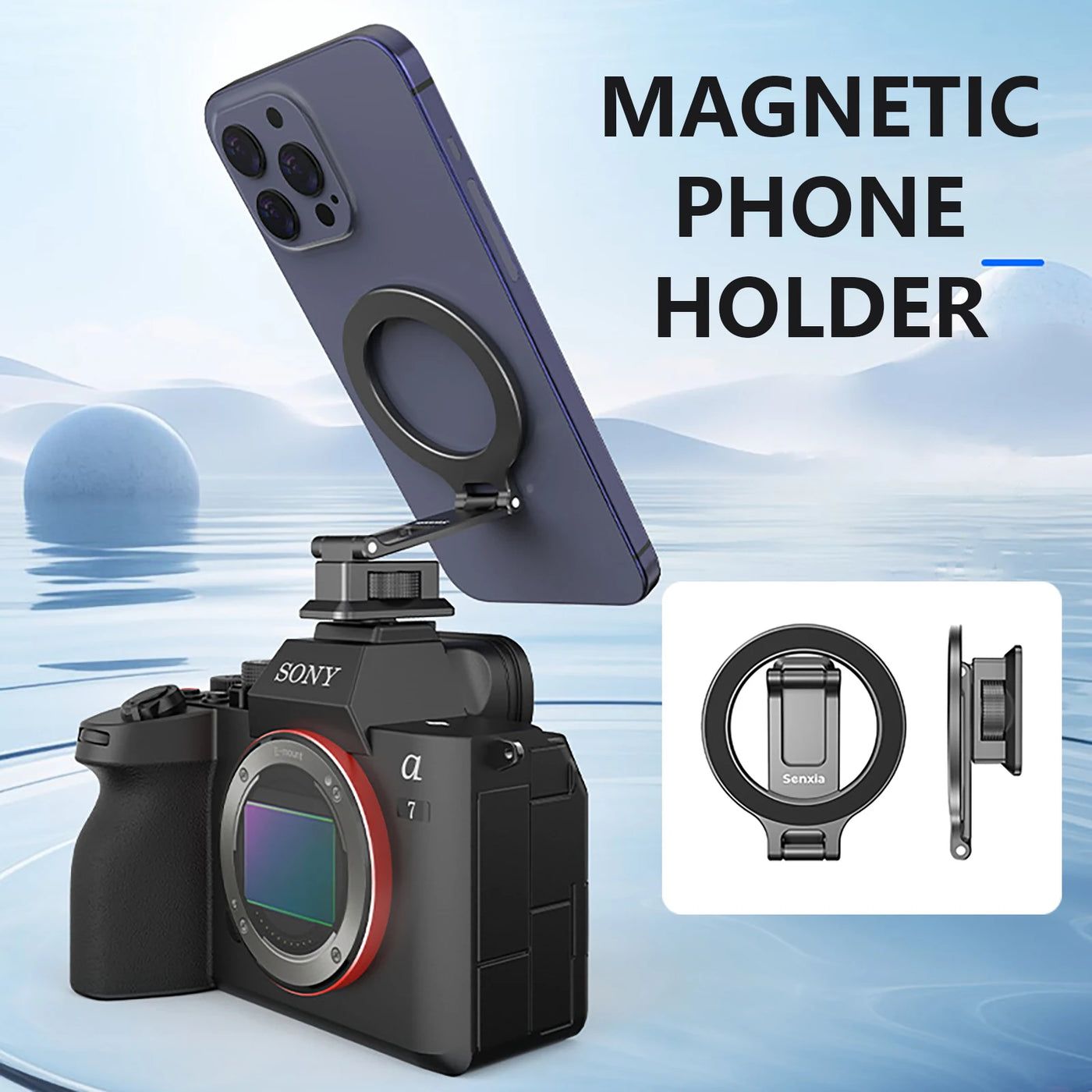 Magnetic Magsafe Phone Holder Mount Folding Cold Shoe Metal Phone Holder Horizontal Vertical Shooting for Camera Monitor Tripod