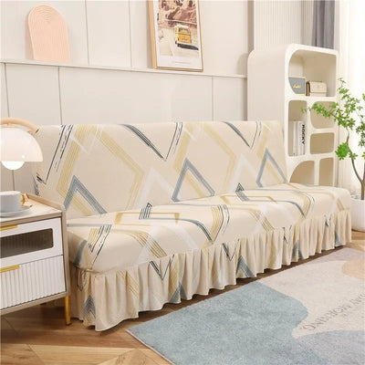 1/2/3Seater Sofa Bed Cover with Skirt Elastic Printing Seat Cover Armless Sofa Bed Cover Sofa Covers for Living Room Home Decor