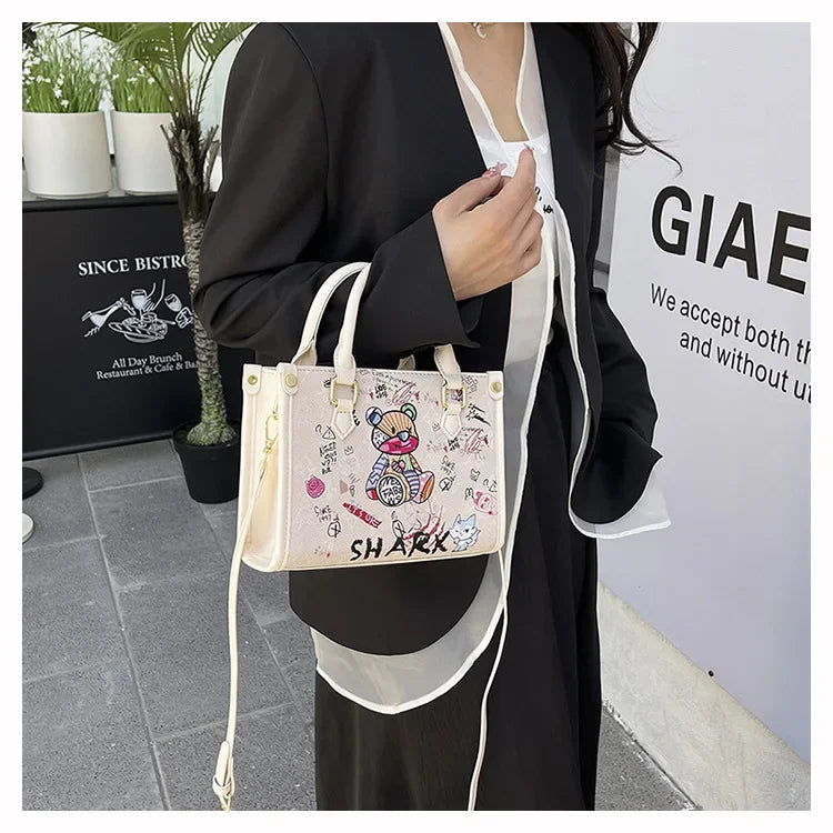 2025 Designer-Inspired Doodle Handbag - Women's Elegant Shoulder Tote, Spacious Summer Crossbody Purse with Top Handle
