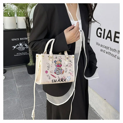 2025 Designer-Inspired Doodle Handbag - Women's Elegant Shoulder Tote, Spacious Summer Crossbody Purse with Top Handle