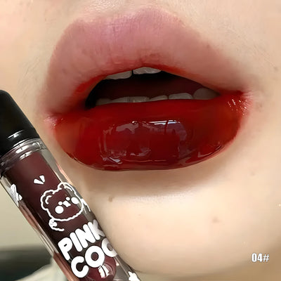 Adorable Bear Mirror Lip Glaze - Long-Lasting, Non-Fading, Hydrating Liquid Lipstick with Watery Texture - Luxurious Glossy Shin