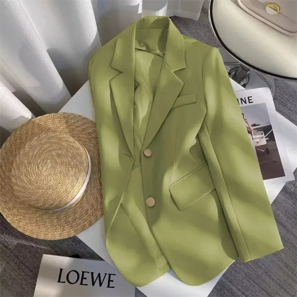 Women's Double Breasted Blazer Chic Office Lady Vintage Coat Fashion Notched Collar Long Sleeve Ladies Outerwear Stylish Tops