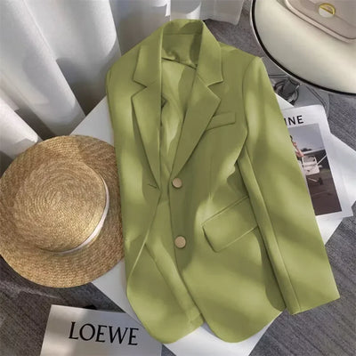 Women's Double Breasted Blazer Chic Office Lady Vintage Coat Fashion Notched Collar Long Sleeve Ladies Outerwear Stylish Tops