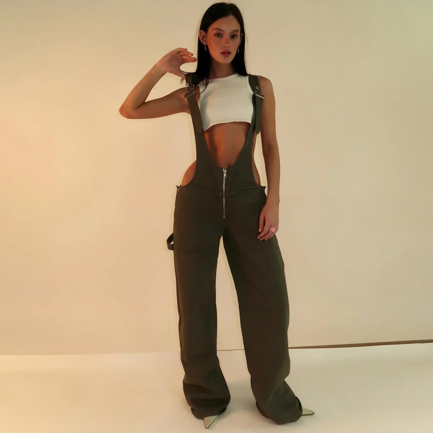 Jumpsuits Women Jeans Overalls Sexy Backless Vintage Full Length Denim Straight Pants Loose Pockets Distressed Washed Casual