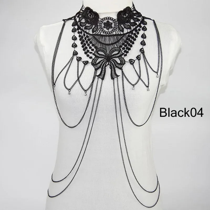 Multi layer Chain necklace Women Tassel Necklaces&pendants Black Lace Collares big necklace Women Maxi Colar