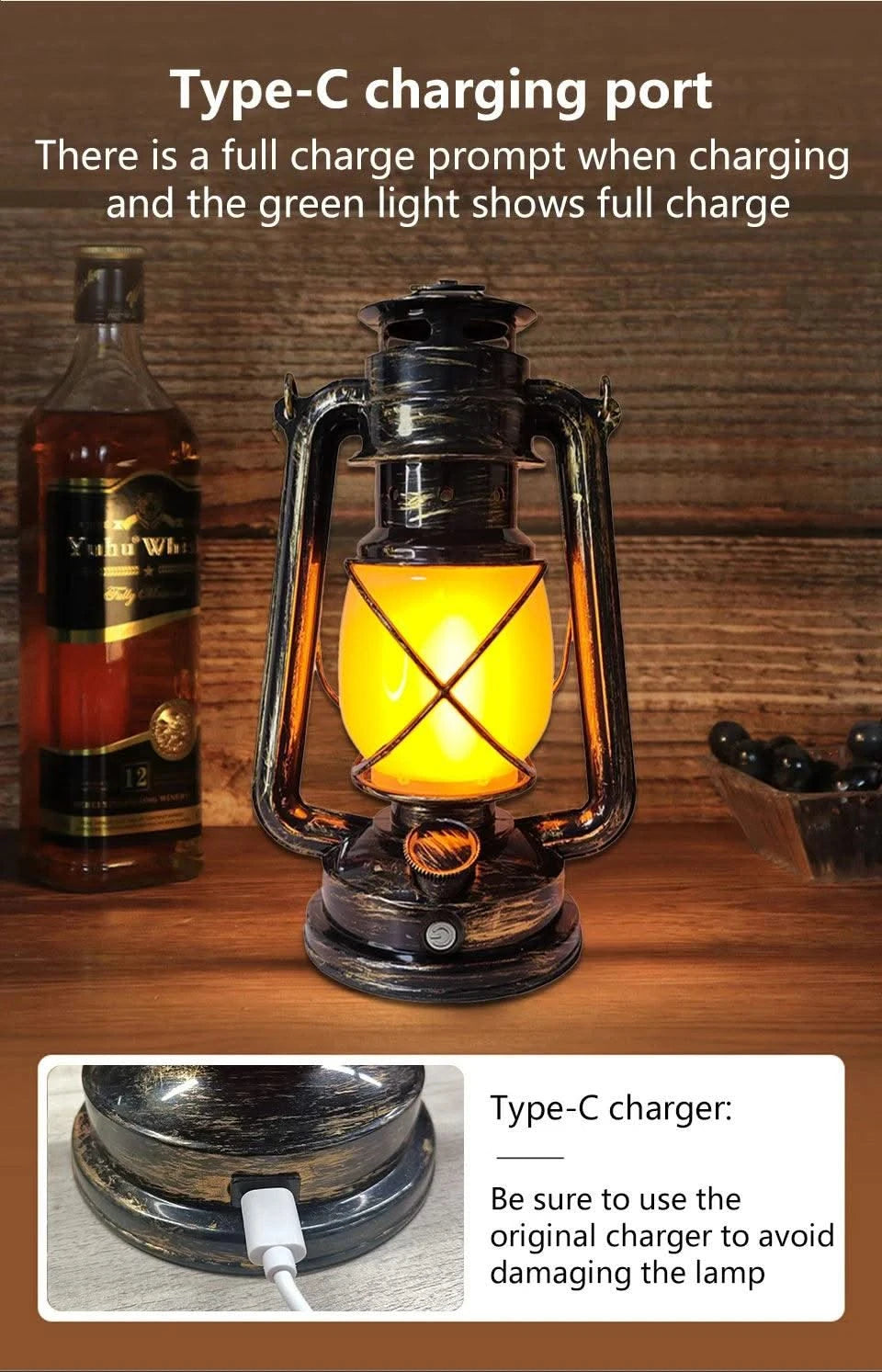 Retro Portable LED Night Light 3 Lighting Modes Horse Lantern Lamp Rechargeable Hanging Camping Lights for Travel Desktop Decor