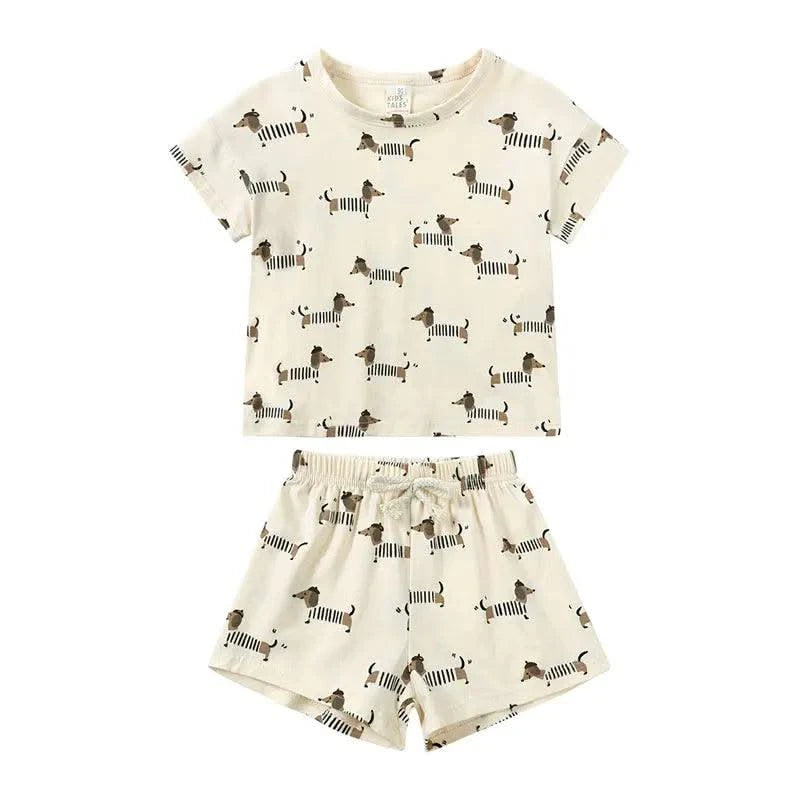 Summer Kids Clothes Boys Outfit Set Cartoon Print Cotton Short Sleeve Tops Shorts 2 Pcs Fashion Children Clothing 1-3 Years