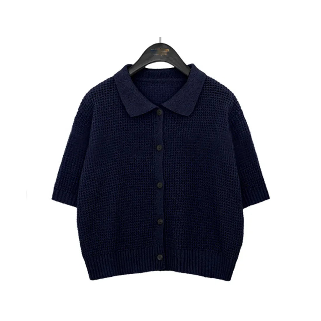 Women's Shirt Knit Solid-colored Short-sleeved Sweaters Tops All-match Pullovers T-shirt Polo-neck Crop Tops Girl's Tees Summer