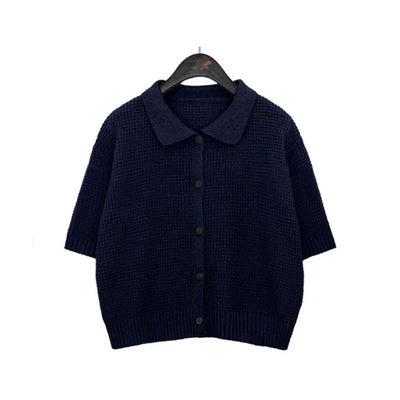 Women's Shirt Knit Solid-colored Short-sleeved Sweaters Tops All-match Pullovers T-shirt Polo-neck Crop Tops Girl's Tees Summer