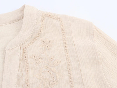 Women's clothing 2025 summer new product fashion European and American style hollow embroidery casual long-sleeved short shirt