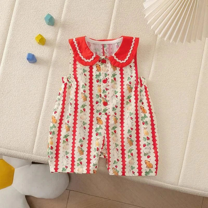 Adorable Baby Girls' Cotton Romper with Rabbit Print & Doll Collar With  Rabbit Ears Design | 0 - 2 Y Newborn infant