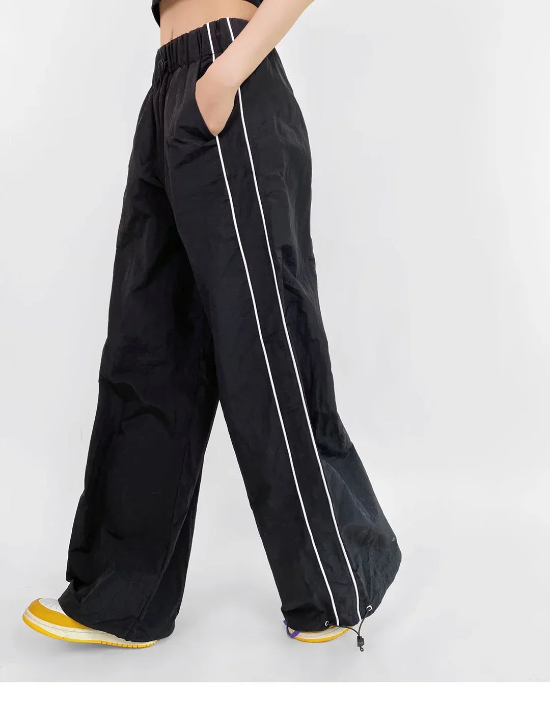 Women's Wide-Leg Joggers Adjustable Ankle Cuffs Side Stripes Drawstring Waist Lightweight Streetwear