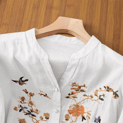 3/4 Sleeve Cotton Linen Shirts For Women 2025 Summer Boho Retro Embroidered Tops Dressy Casual Trendy Vacation Blouse Y2K Tops