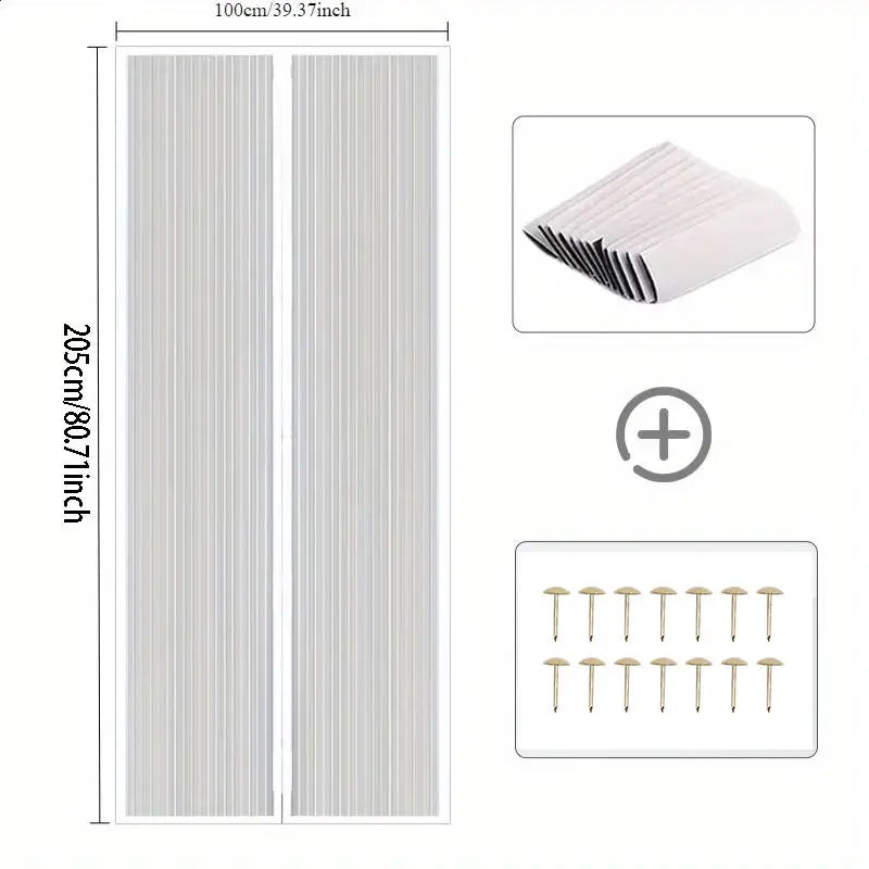 Heavy Duty Magnetic Screen Door Mesh Curtain Mosquito Net Bug Hands Free Partition Mute Striped Door Curtain Bedroom Ventilation