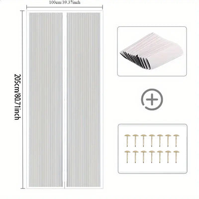 Heavy Duty Magnetic Screen Door Mesh Curtain Mosquito Net Bug Hands Free Partition Mute Striped Door Curtain Bedroom Ventilation