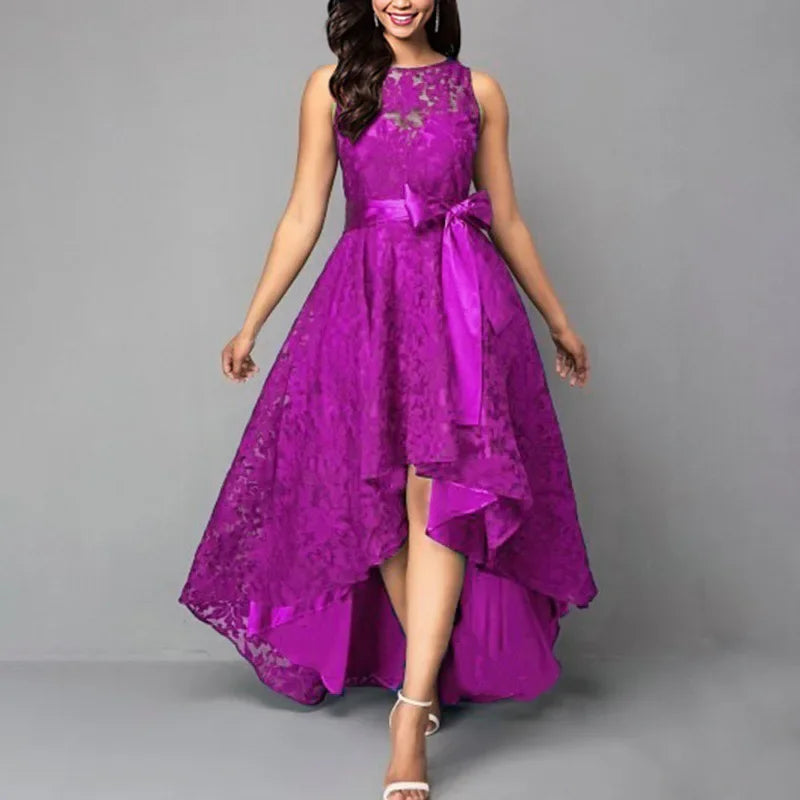 2025 Women's Wedding Bridesmaid Dress Elegant Lace Evening Sweet Party Dress Plus Size Slim High Waist Bow Maxi Dresses Female