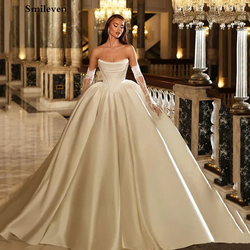 Smileven Ball Gowns Princess Wedding Dresses Satin Bride Dresses Corset Vestido de novia Customized Satin Wedding Gowns