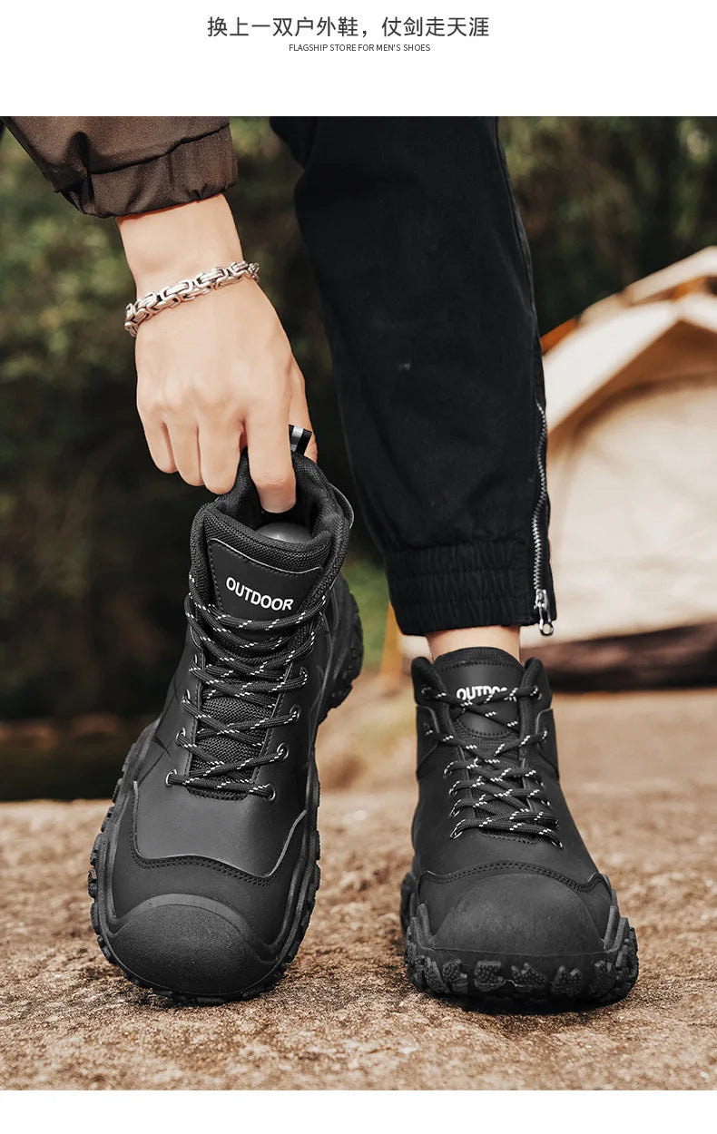 2025 Outdoor Men's Boots Hiking Shoes for Men Outdoor Boots Warm Leather Climbing Mens Shoes Waterproof Non-slip Men Ankle Boots