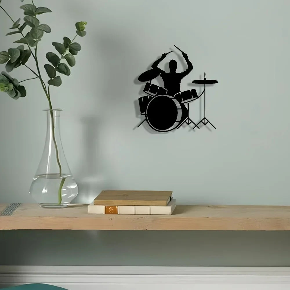1pc wrought iron wall decoration for men playing drums, suitable for living room, bedroom, music room, suitable for music lovers