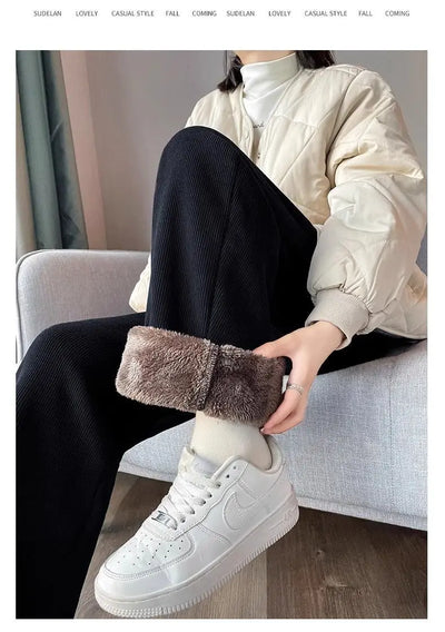 Winter Wide Leg Pants Women Autumn Plush Pants Women Extra Thick Lamb Fleece Warm Straight Korean Pants Joggers Women