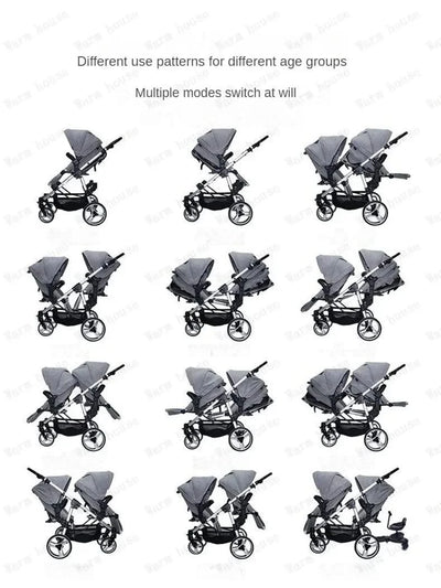 Twin Baby Stroller  Foldable, Two-way  Multifunctional Twin Baby Stroller,High View Baby Stroller Adjustable Armrests