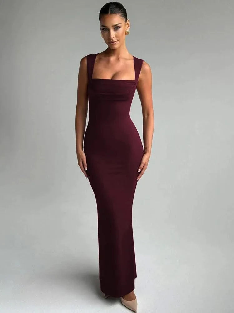 Royal Style Square Collar Sleeveless Sexy Maxi Dress For Women