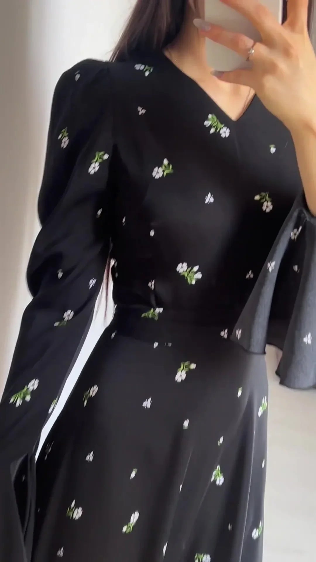 Elegant Dresses for Women Spring Summer New Printing Lotus Leaf Sleeve V Neck Dress Fashionable Slim Fit Women's Evening Dress