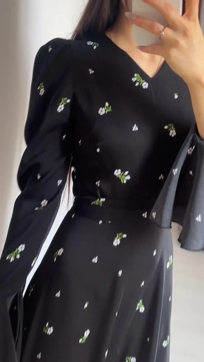 Elegant Dresses for Women Spring Summer New Printing Lotus Leaf Sleeve V Neck Dress Fashionable Slim Fit Women's Evening Dress