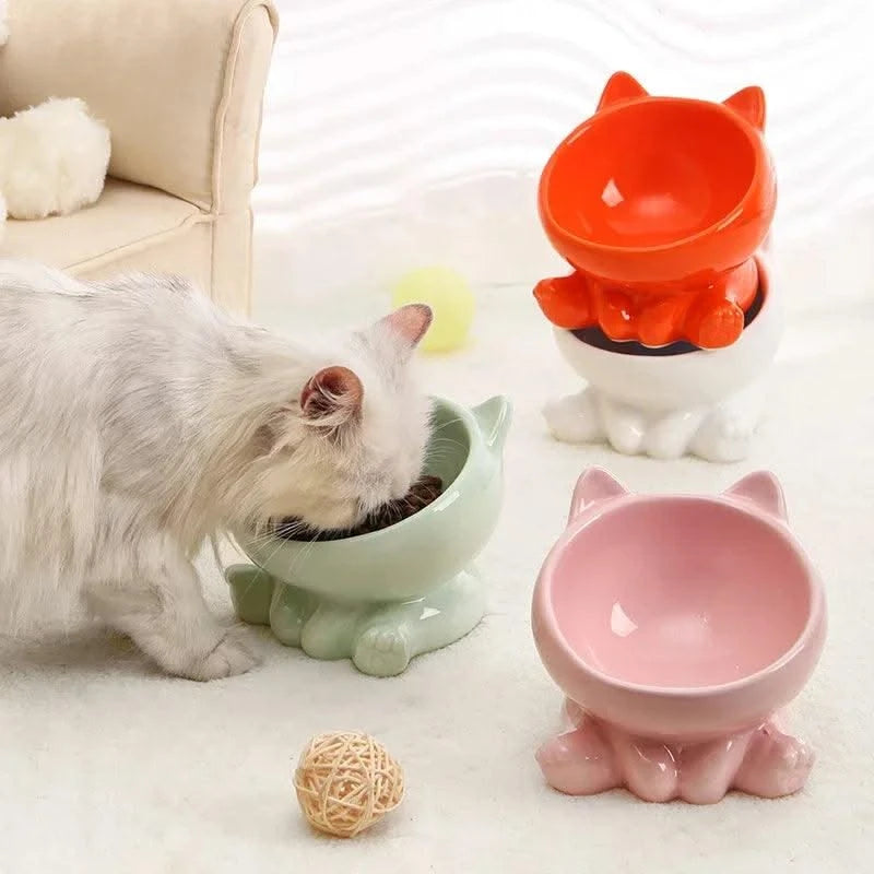 Cat And Dog Rice Bowl Pet Accessories Ceramic Diagonal High Feet Stable Cute Protection Cervical Spine Cat Dog Drinking Bowls ﻿
