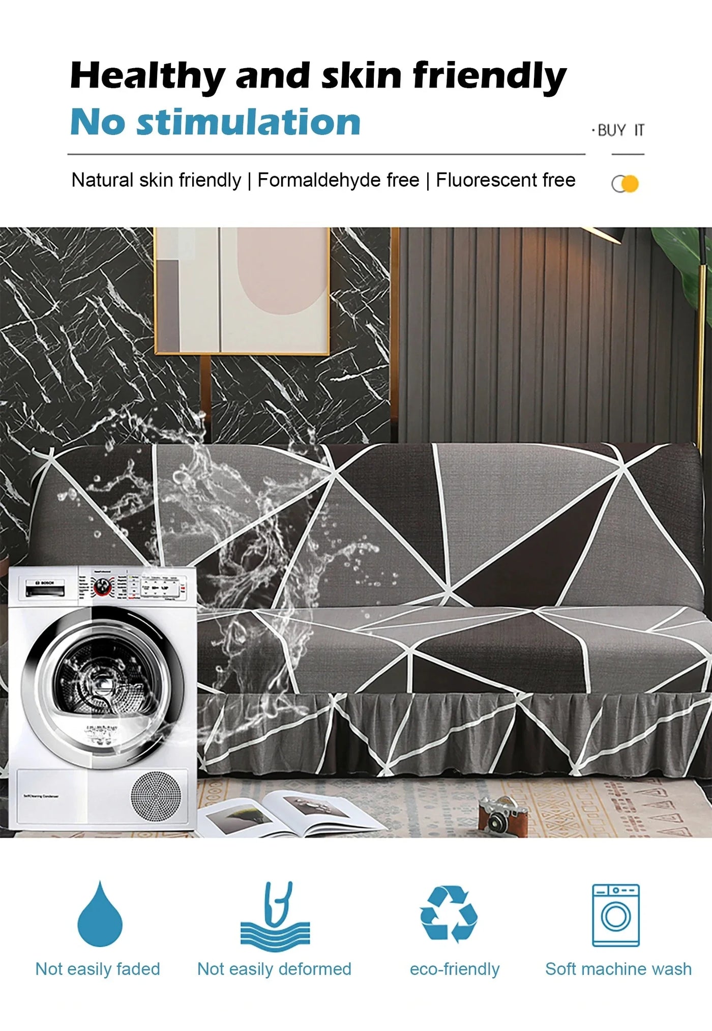 1/2/3Seater Sofa Bed Cover with Skirt Elastic Printing Seat Cover Armless Sofa Bed Cover Sofa Covers for Living Room Home Decor