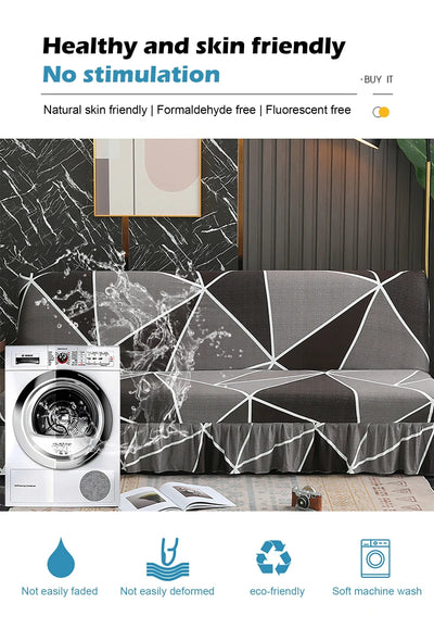 1/2/3Seater Sofa Bed Cover with Skirt Elastic Printing Seat Cover Armless Sofa Bed Cover Sofa Covers for Living Room Home Decor