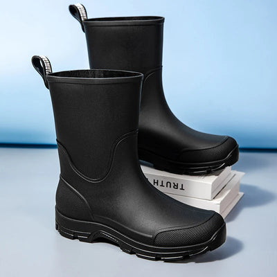 Women's Rain Boots. Fashionable for Outdoor Wear. Waterproof. Mid-calf. Large Sizes Available. Slip-resistant. Thick-sole. Suita